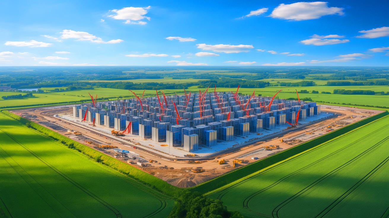 Illustration of Amazon's expansive AI data center project in Indiana. Image generated by AI.
