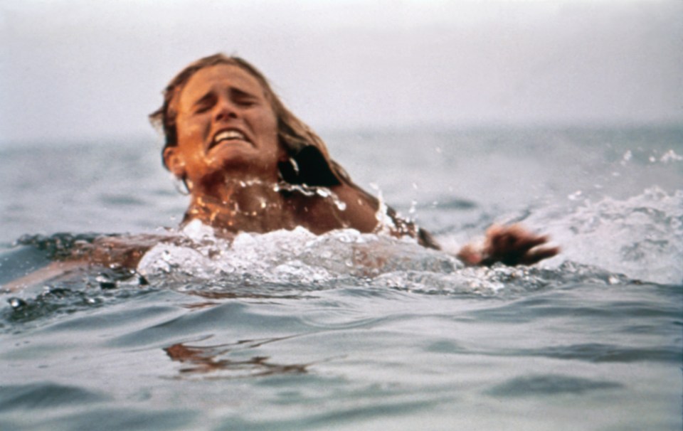 Denise Cheshire in the water during filming of Jaws.