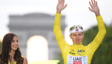 PARIS - CHAMPS-ELYSEES, FRANCE - JULY 27: Tadej Pogacar of Slovenia and UAE Team Emirates - XRG celebrates at podium as Yellow leader jersey winner during the 112th Tour de France 2025, Stage 21 a 132.3km stage from Mantes-la-Ville to Paris - Champs-Elysees / #UCIWT / on July 27, 2025 in Paris - Champs-Elysees, France.