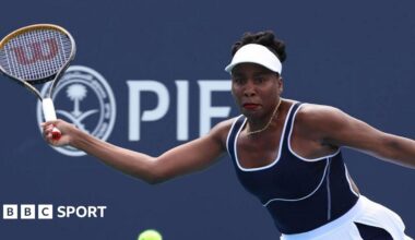 Venus Williams playing in the first round of the Miami Open in March 2024