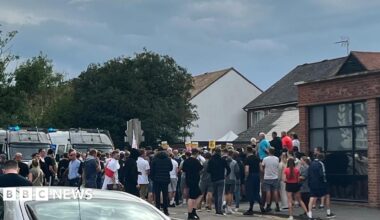 A large group of people walking.