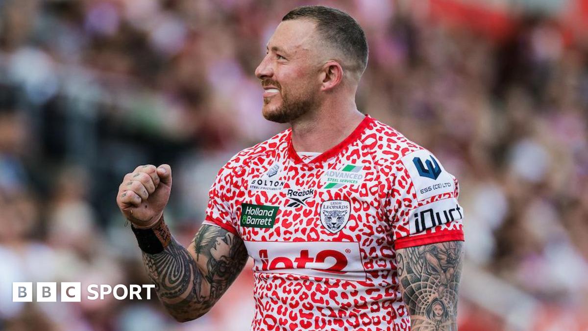 Leigh Leopards winger Josh Charnley celebrates his 250th Super League try, during the match against Hull Kingston Rovers.
