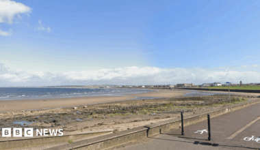 General view of Prestwick Beach. The tide is our and the