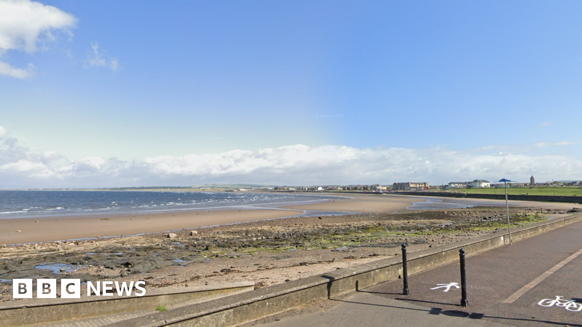 General view of Prestwick Beach. The tide is our and the