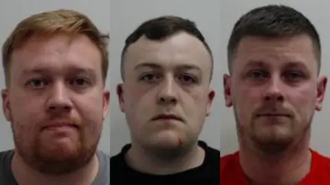 Police Scotland Composite left to right: Mugshot of Ryan McGovern, who has reddish hair and beard, looking right at the camera. Mugshot of John Murray, who has dark hair, looking right at the camera. Mugshot of Dale Bauld, who has light hair and beard, looking right at the camera.