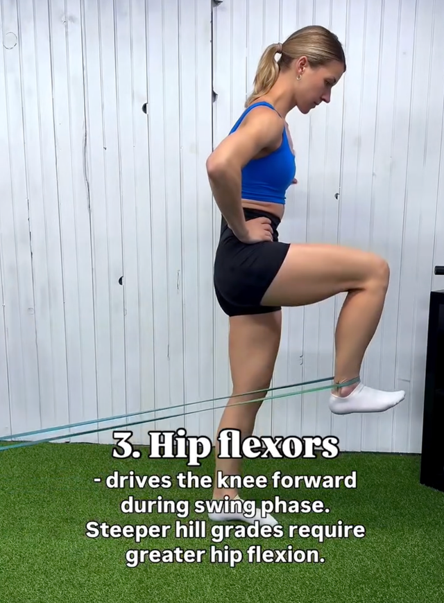 demonstration of hip flexor exercise using resistance