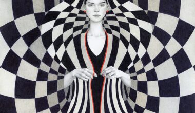 a stylish painting by Sofia Bonati of a woman surrounded by a symmetric geometric pattern