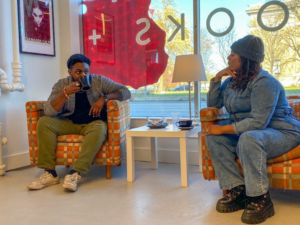 L-R: Theon Lee and Sarah Hairston sit at Dream Palace Books & Coffee on Nov. 15, 2023.