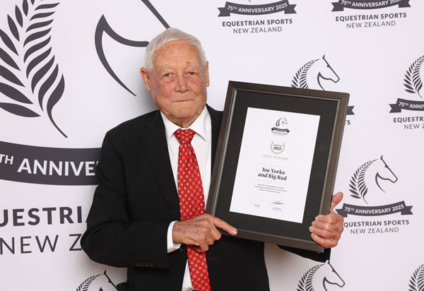 Joe Yorke being inducted into the Equestrian Sports New Zealand Hall of Fame on Friday night.   Photo: ESNZ