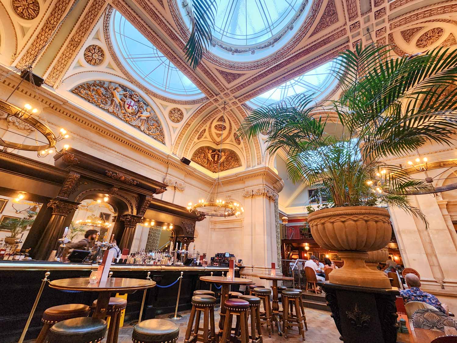 View of the elegant and ornate building housing Cosy Club restaurant, a former banking hall, during a visit to Bristol with kids
