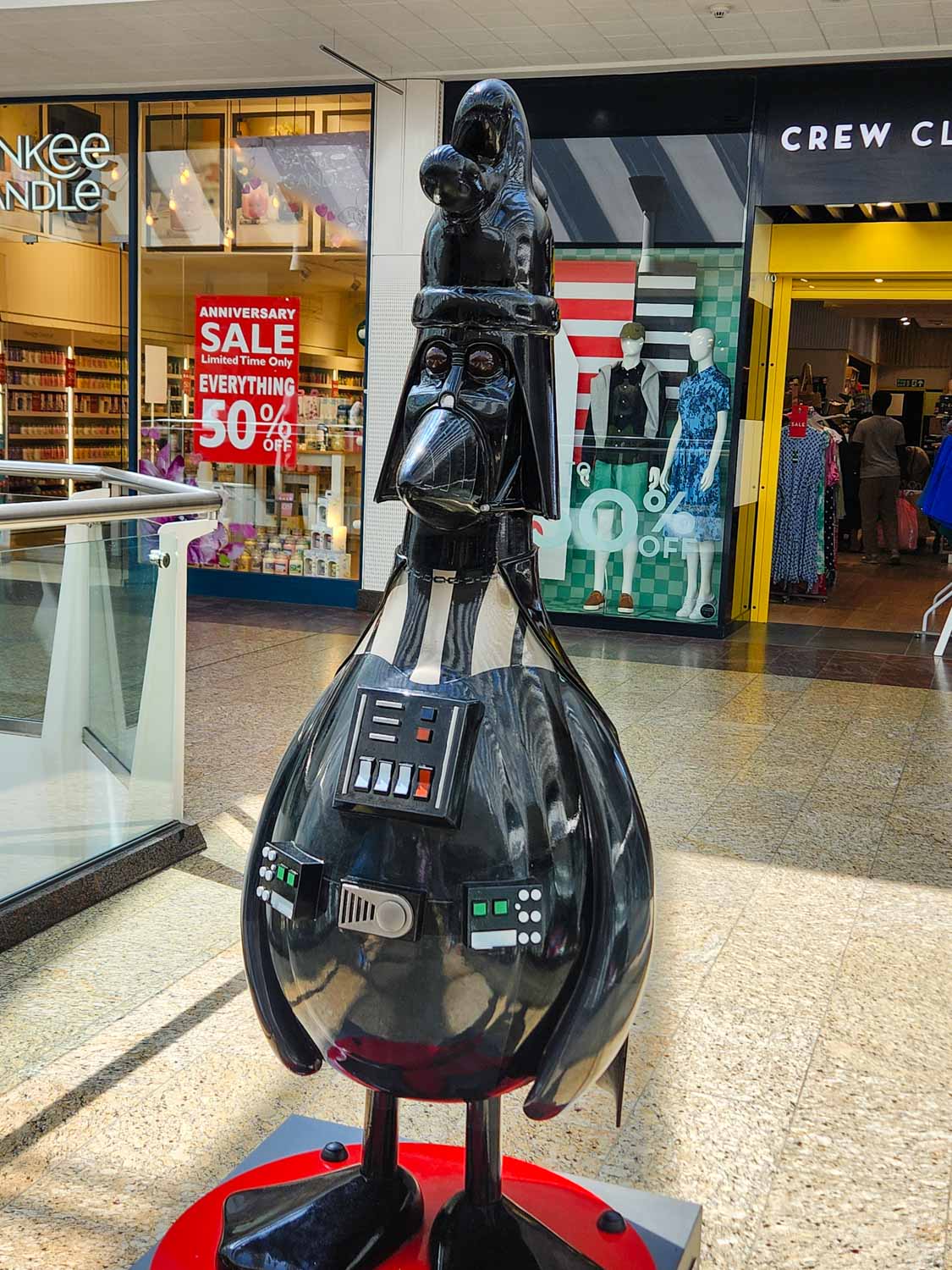 Darth McGraw, a Darth Vader style Feathers McGraw in Cribbs Causeway shopping centre in Bristol - my Gromit Unleashed 3 review