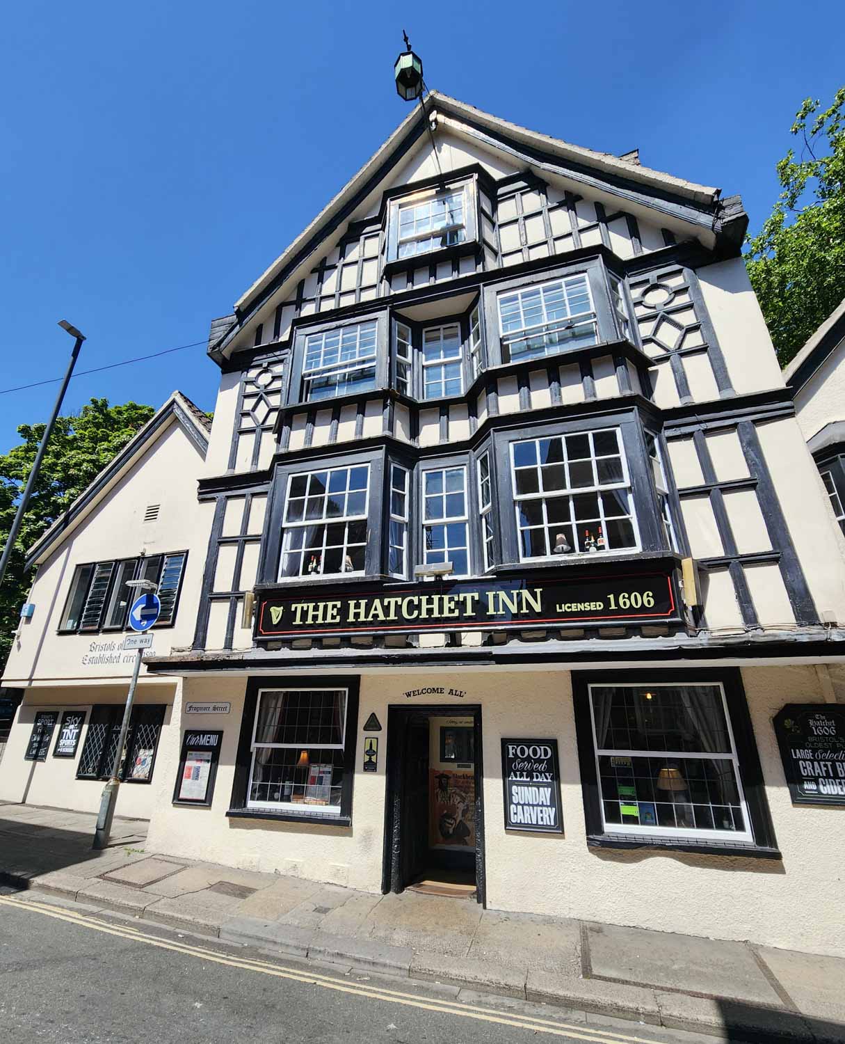 View of the Hatchett Inn, a pub dating back to 1606, where Blackbeard the pirate (aka Edward Teach) is said to have drunk, during a short break in Bristol with kids