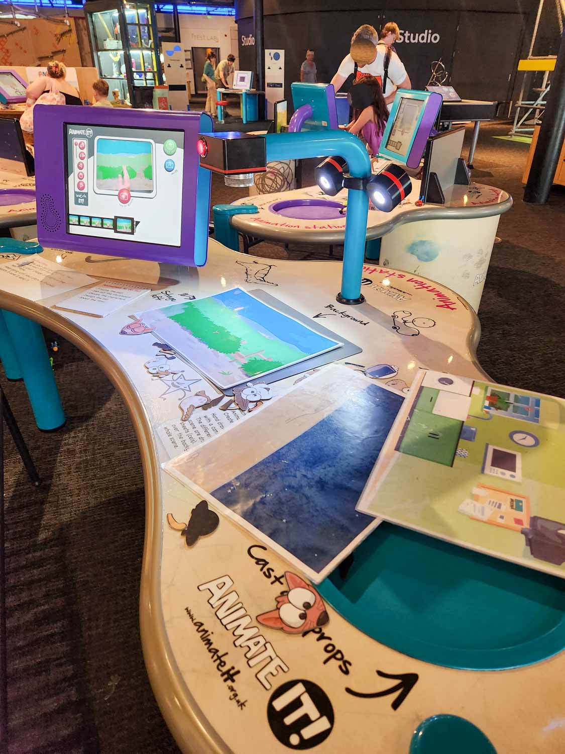 View of one of the tables where you can make your own stop-motion animation film at We The Curious - a highlight of a visit to Bristol with kids
