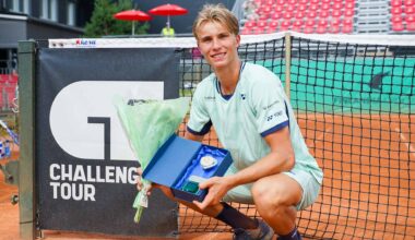 Nicolai Budkov Kjaer is crowned champion at the ATP Challenger Tour 75 event in Tampere. Finland.