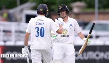 Sussex's James Coles (left) congratulates Daniel Hughes