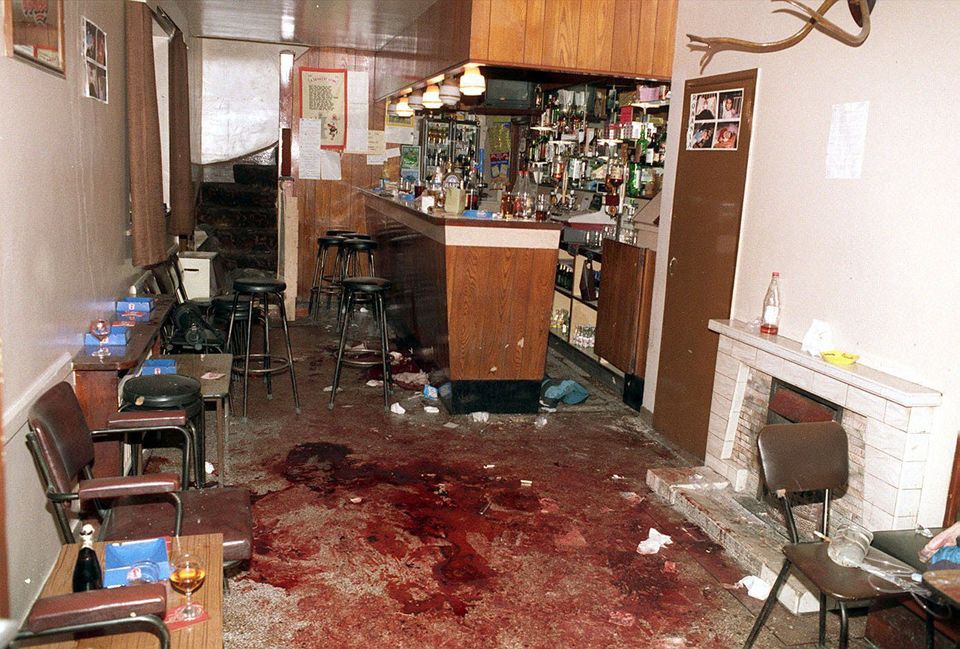 Interior of O'Toole's bar in Loughinisland the morning after the UVF shot dead 6 people.
