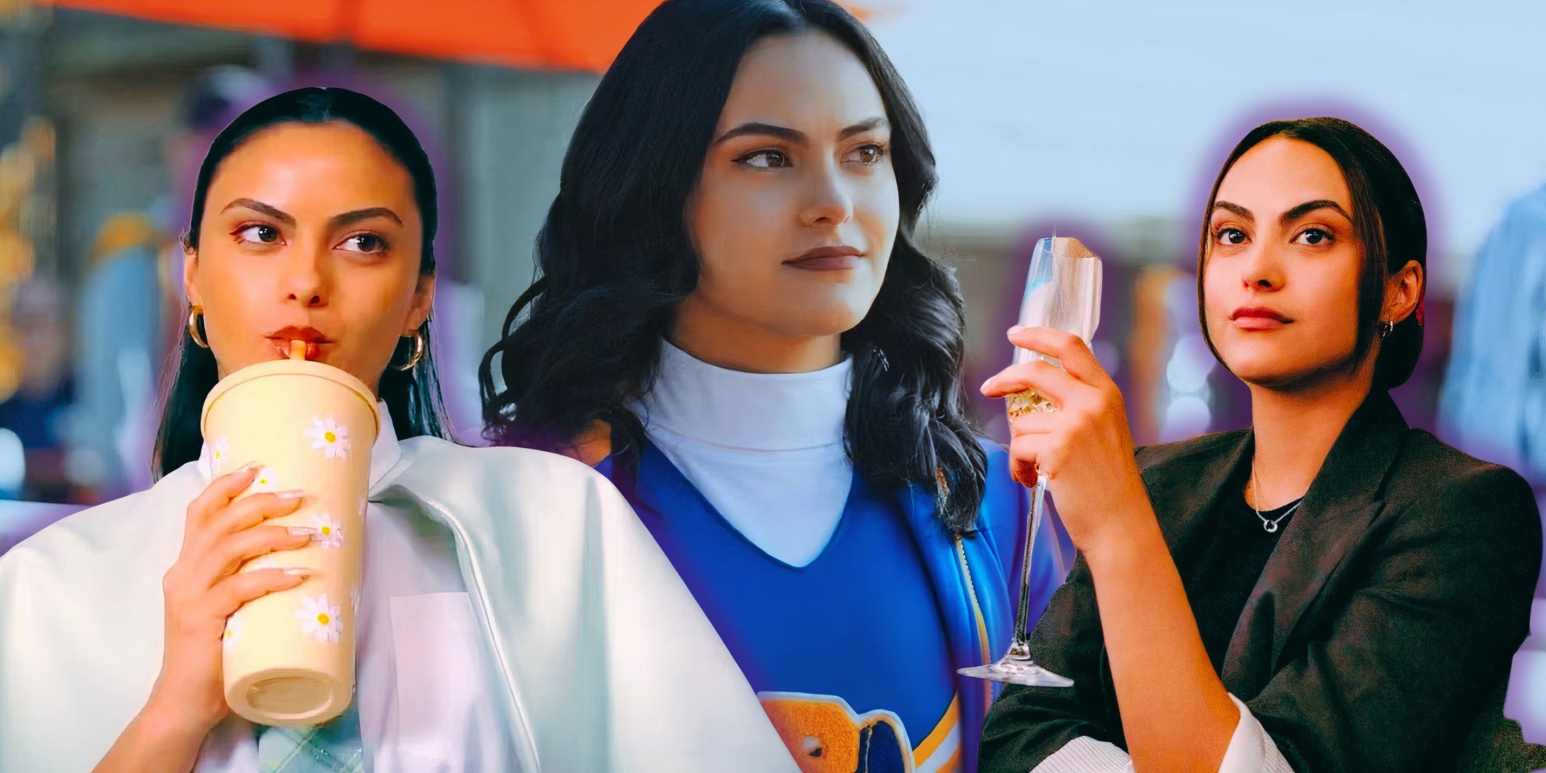 A collage of Camila Mendes roles in Do Revenge, Riverdale, and Upgraded