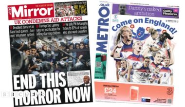 The headline on the front page of the Daily Mirror reads: "End this horror now".