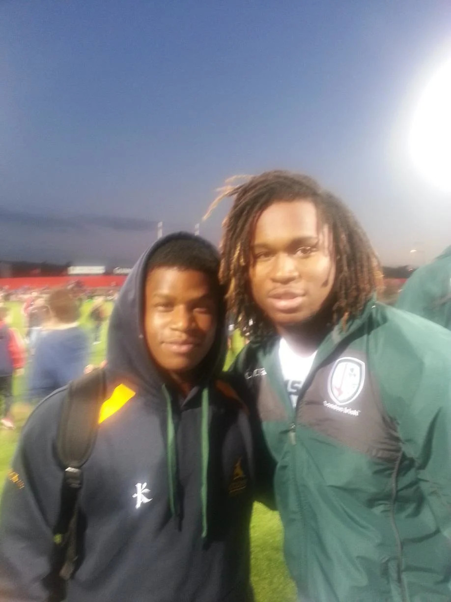 Brendan McMillan with former England international Marland Yarde (.)