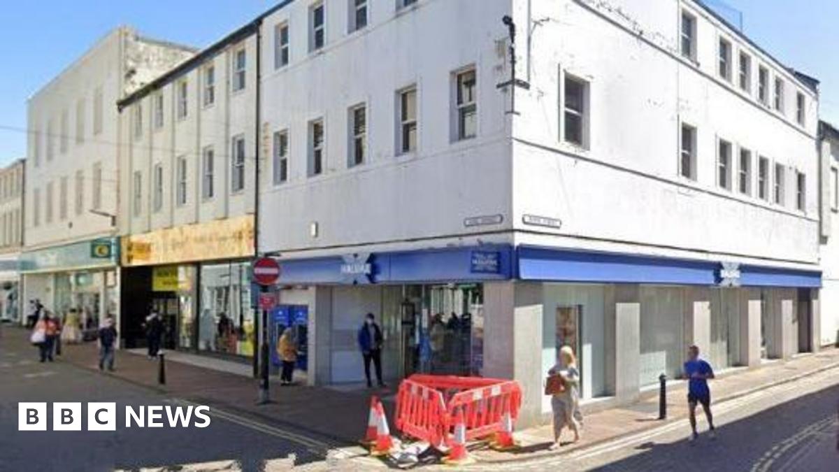 A Google Streetview screenshot of the former Halifax bank on the corner of King Street and Roper Street in Whitehaven.