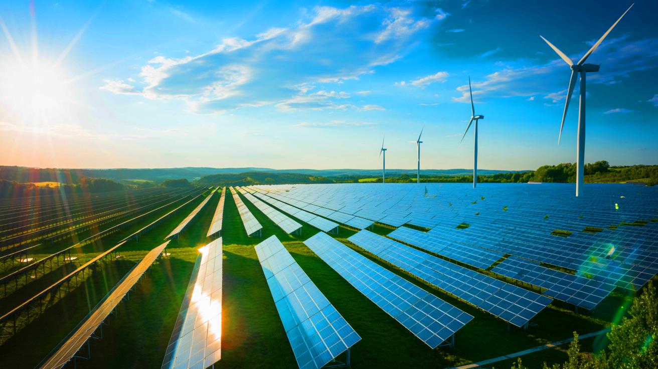Illustration of China's record-breaking solar and wind energy installations. Image generated by AI.