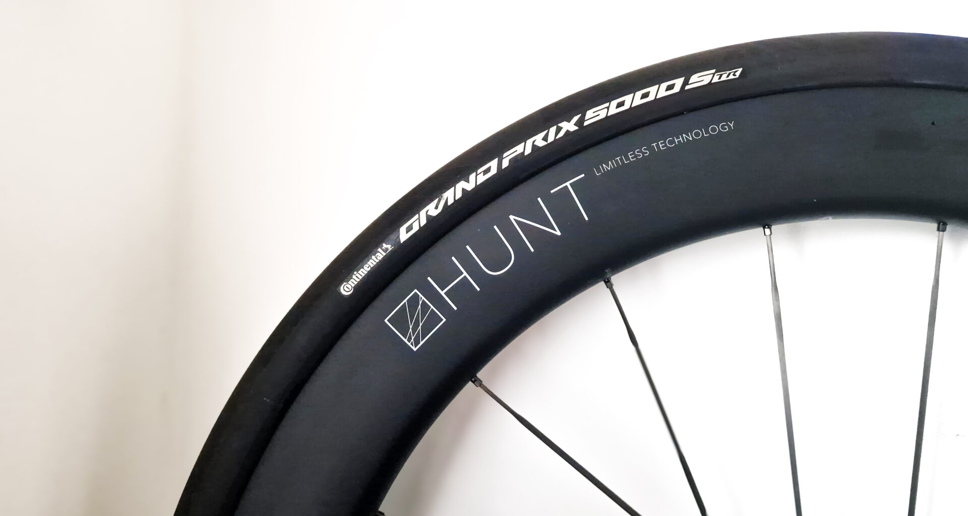 Close up on Continental GP5000 S TR tyre on a Hunt wheel