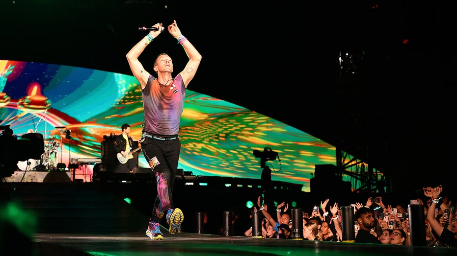 Chris Martin of Coldplay performs on stage at Optus Stadium on November 18, 2023 in Perth, Australia.