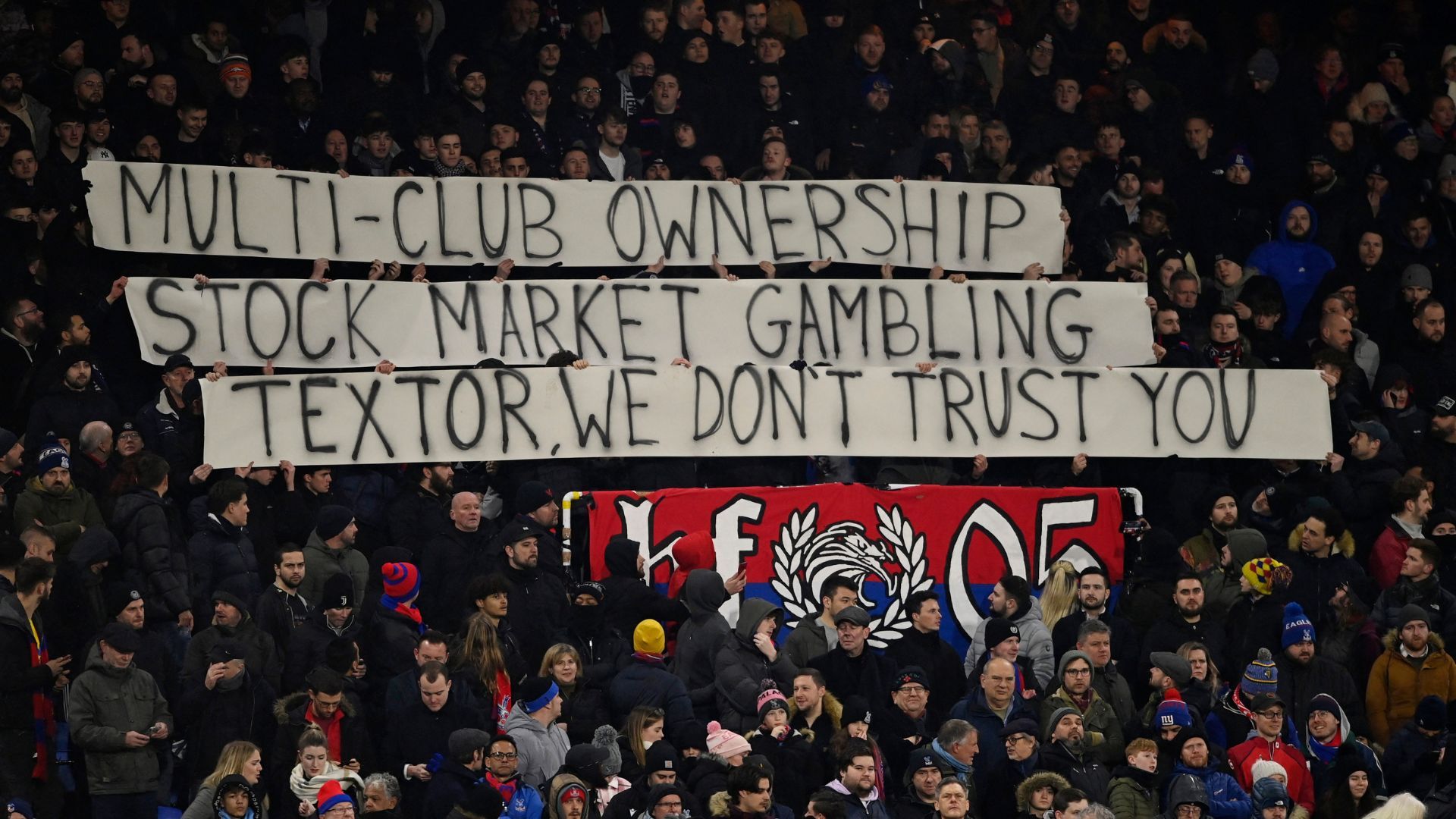 Crystal Palace fans protesting against John Textor
