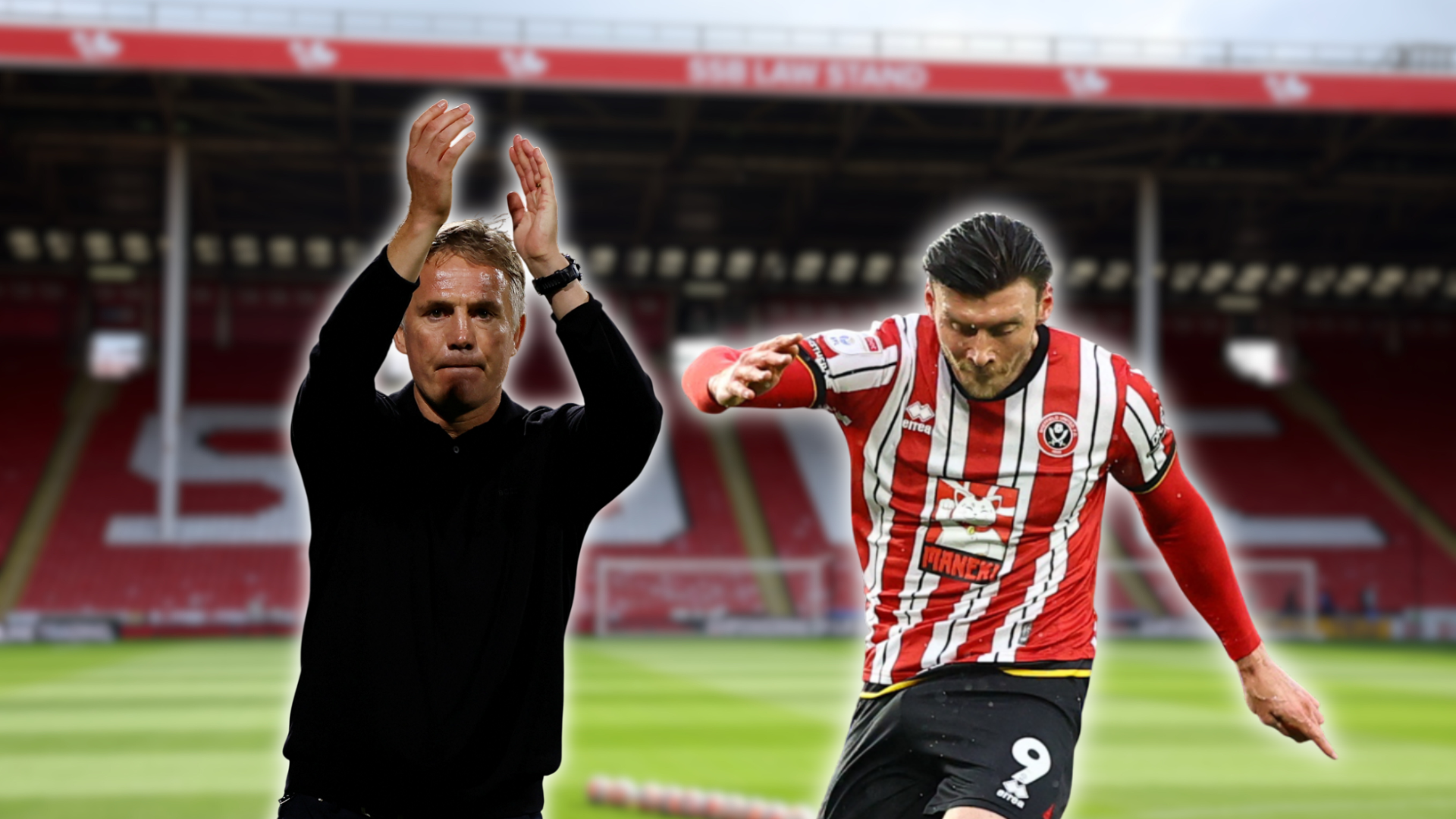 Phil Parkinson (left) & Kieffer Moore (right) - Bramall Lane background