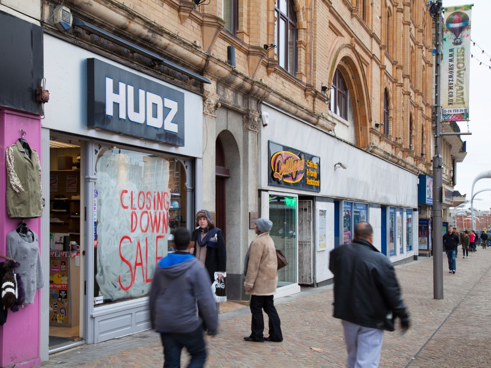 Hudz clothing store closing down sale in Blackpool, UK.