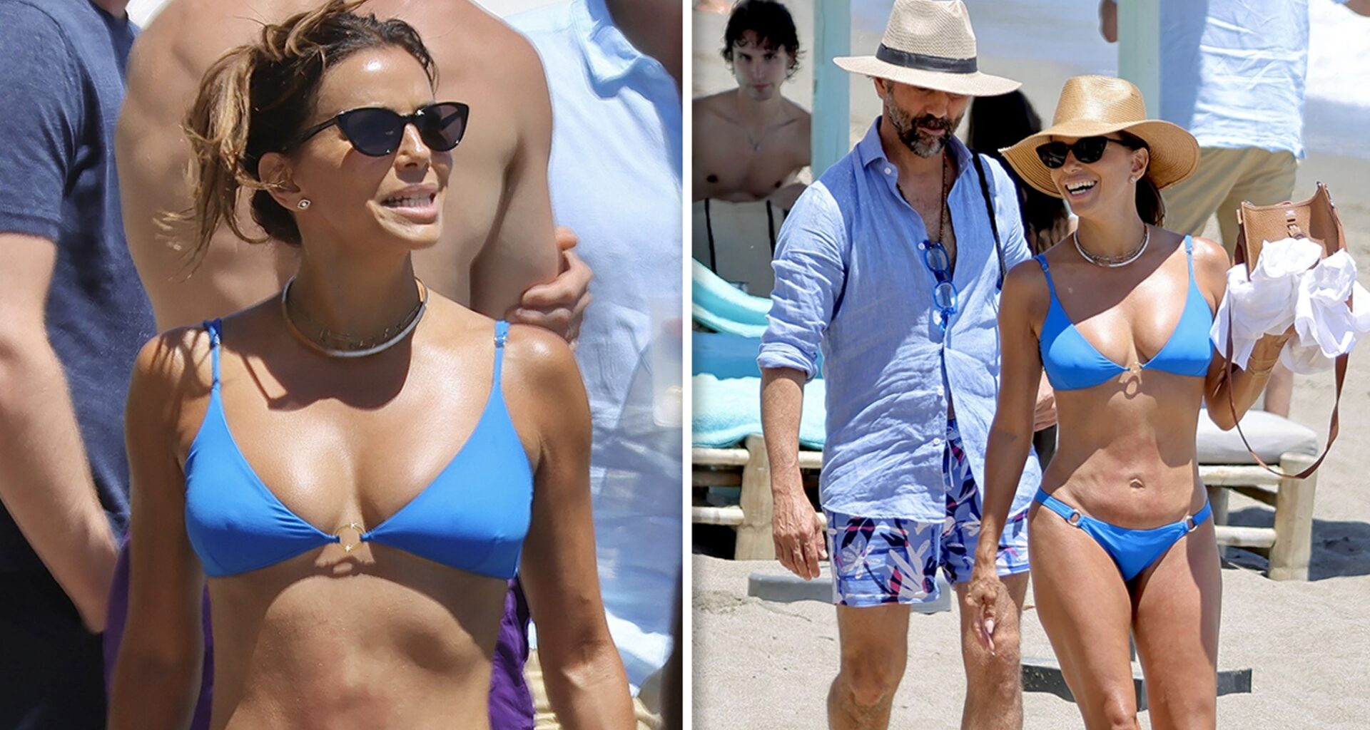 Eva Longoria Turns Heads in Blue Bikini on Beach in Spain