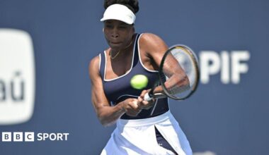 Venus Williams striking a tennis ball