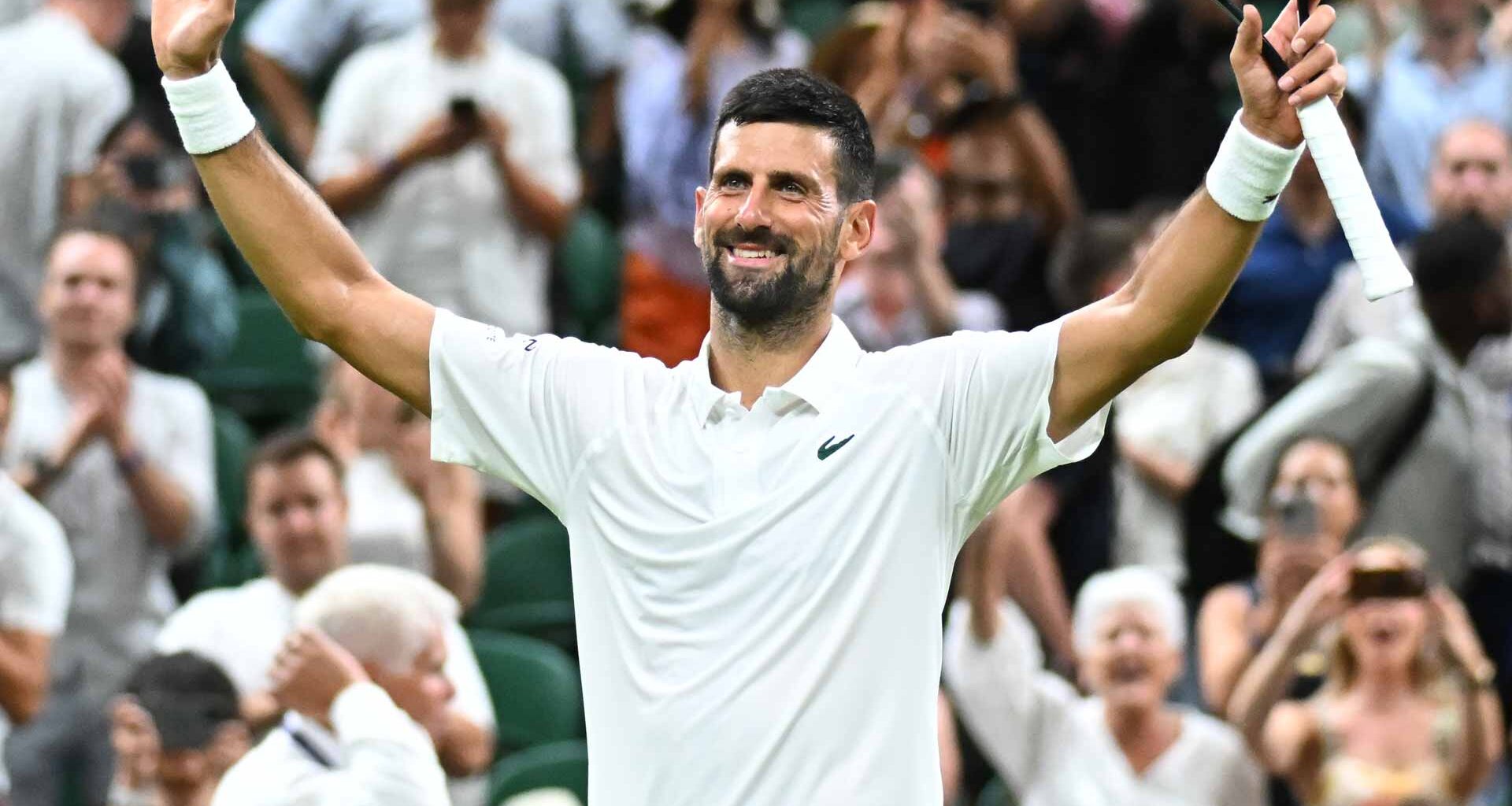 Novak Djokovic defeats Alexandre Muller in four sets on Tuesday at Wimbledon.