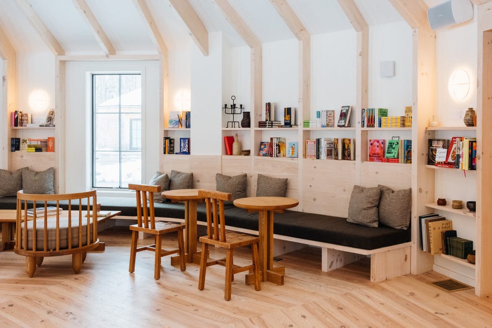 a large room with books on shelves