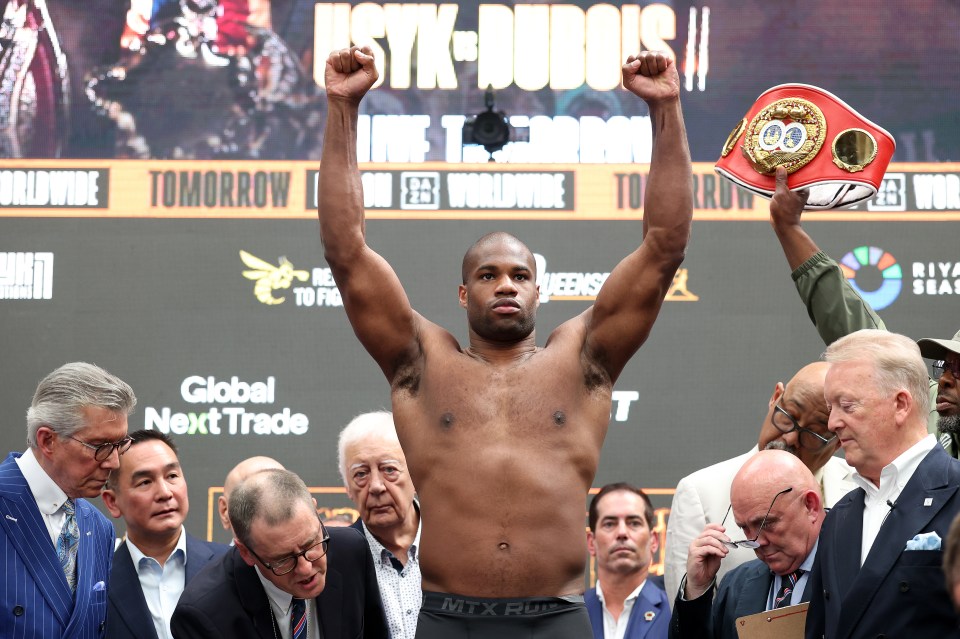 LONDON, ENGLAND - JULY 18: Daniel Dubois poses for a photograph as he weighs in during the 'Undisputed' weigh in at BOXPARK Wembley on July 18, 2025 in London, England. (Photo by Richard Pelham/Getty Images)
