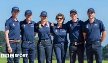The British Equestrian Jumping team: Ben Maher, Scott Brash, Jessica Mendoza, Di Lampard, Matt Sampson, and Donald Whitaker