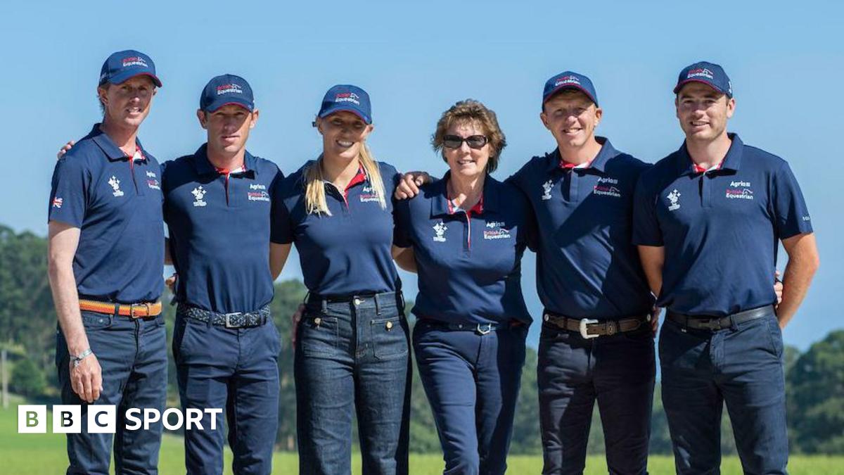 The British Equestrian Jumping team: Ben Maher, Scott Brash, Jessica Mendoza, Di Lampard, Matt Sampson, and Donald Whitaker