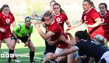 Savannah Picton-Powell powers over for one of her two tries for Wales