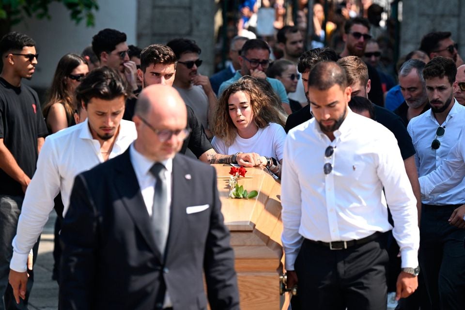 Diogo Jota's wife Rute Cardoso after the funeral of Diogo Jota and Andre Silva being held at Igreja Matriz de Gondomar in the town of Gondomar near Porto.