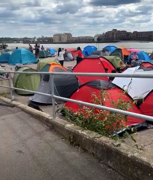 Billie Eilish fans camping alongside the Thames