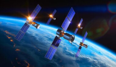Illustration of Starlink satellites orbiting Earth during a global network outage, generated by artificial intelligence.