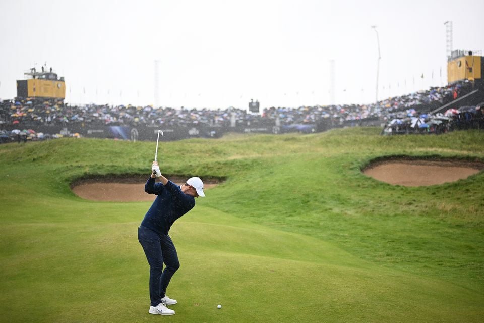 Rory McIlroy plays into the 18th hole at Royal Portrush