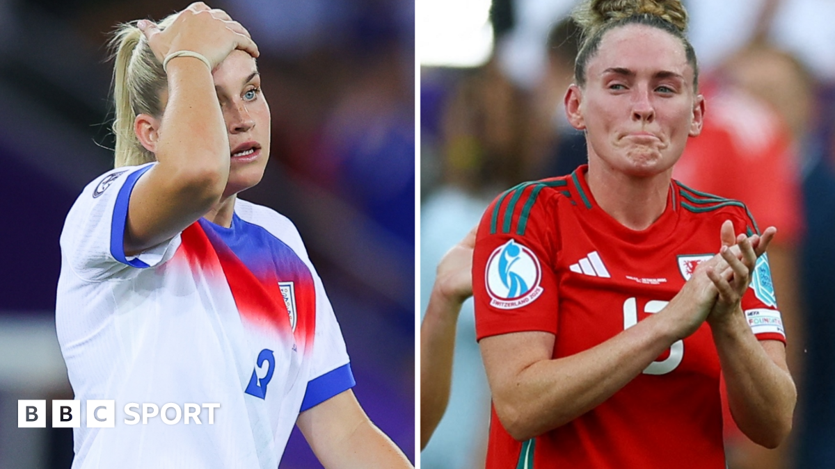 A split graphic of England's Alessia Russo and Wales' Rachel Rowe looking dejected after their opening-game defeats at Euro 2025