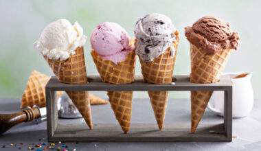 ice cream cones on a small stand