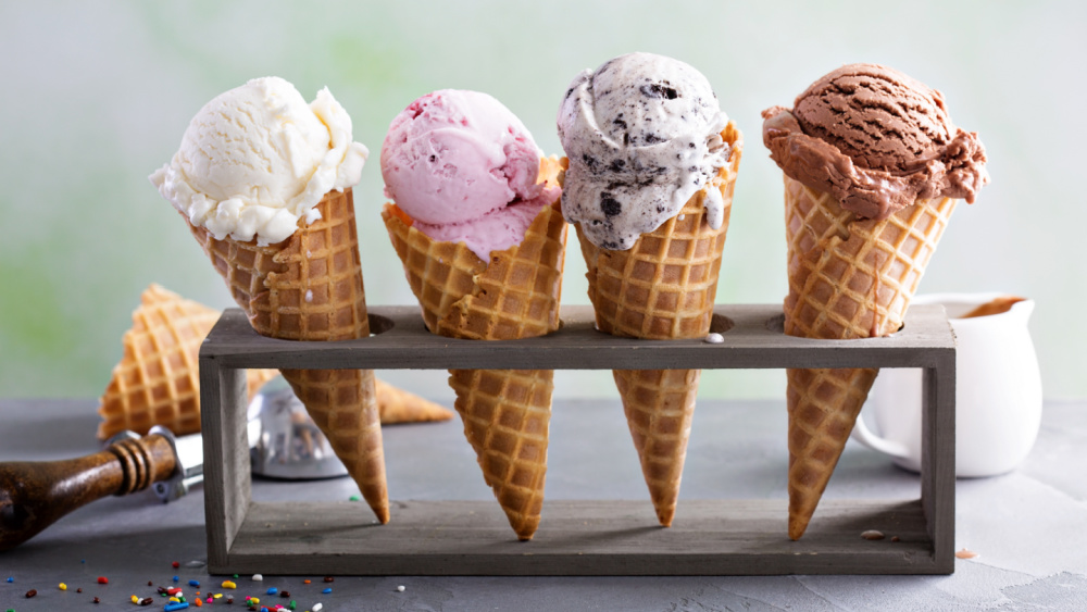 ice cream cones on a small stand