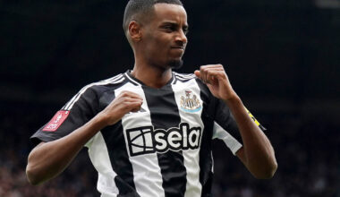 Newcastle United’s Alexander Isak celebrates scoring their side’s first goal of the game during the Emirates FA Cup fifth round match at St James’ Park, Newcastle (Owen Humphreys/PA)
