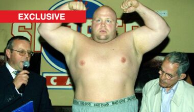Eric "Butterbean" Esch weighs-in ahead of his fight against Shane Woollas