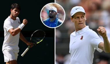 Nick Kyrgios predicts who he thinks will win the Wimbledon final between Carlos Alcaraz and Jannik Sinner