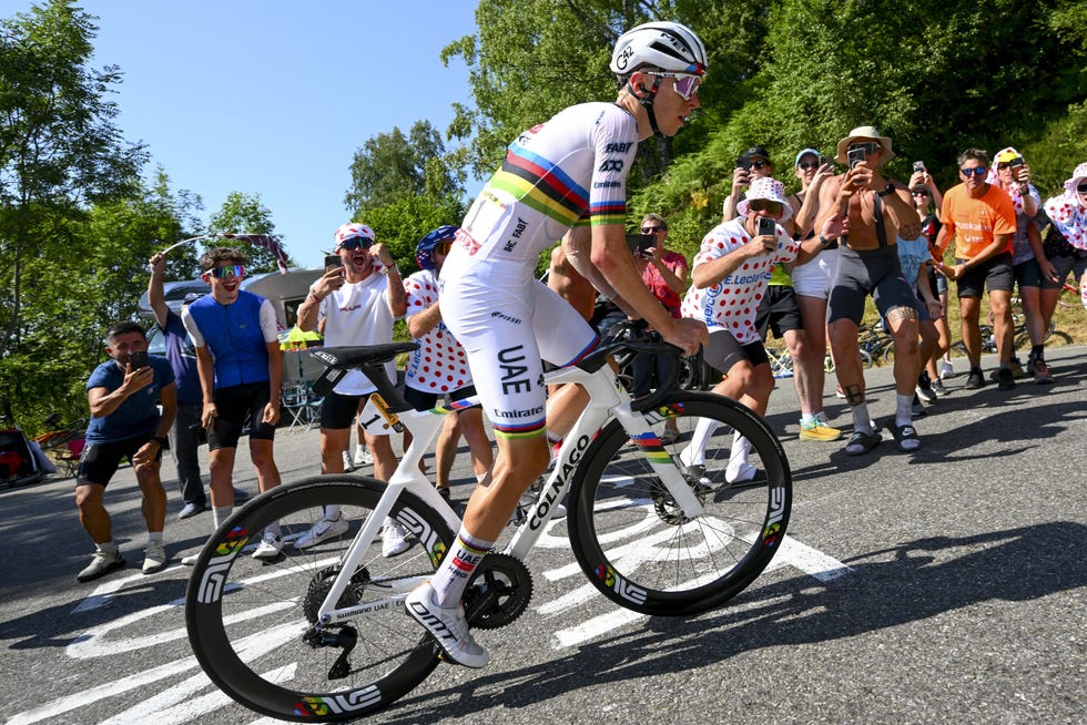 slovenian tadej pogacar of uae team emirates pictured in action during stage 12 of the 2025 tour de france cycling, from auch to hautacam (181 km), on thursday 17 july 2025 in france. the 112th edition of the tour de france starts on saturday 5 july in lille, france, and will finish in paris, france on the 27th of july. belga photo pool vincent kalut (photo by pool vincent kalut / belga mag / belga via afp)