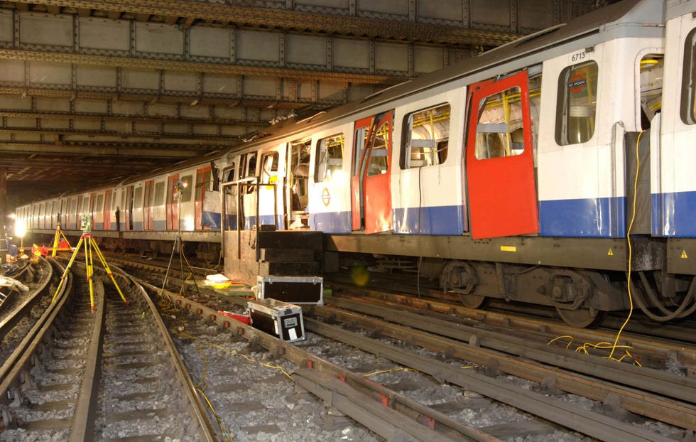 london in his handout photo released by the metropolitan police july 9, 2005, the london underground train damaged in a terrorist bombing rests on the tracks at the aldgate tube station. a massive police investigation is underway to track down suspected al qaeda bombers who stuck three underground trains and a bus during the morning rush hour july 7, 2005, killing 49 people and injuring 700 others. (photo by metropolitan police via getty images)